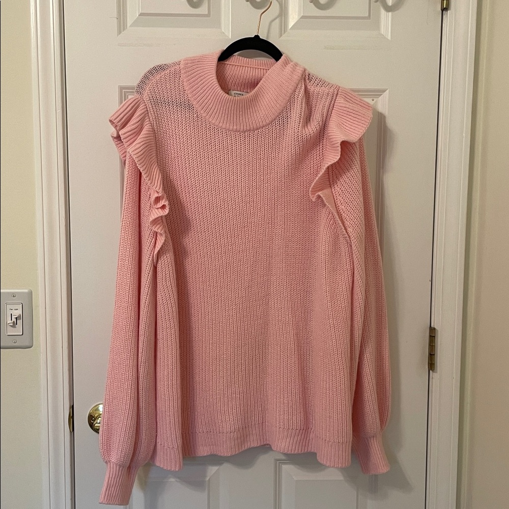 Crown & Ivy Soft Pink Knit Sweater Ruffle Sleeve XXL